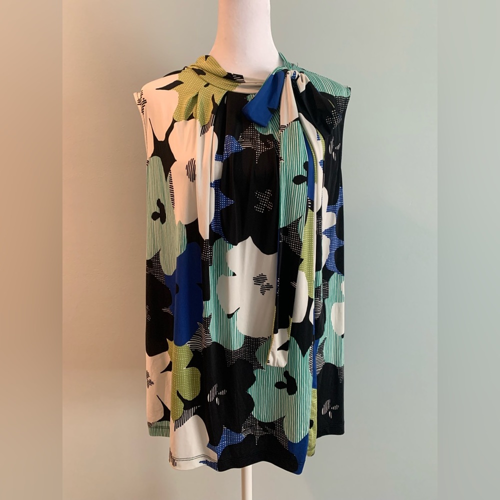 Sleeveless dress top w/neck tie